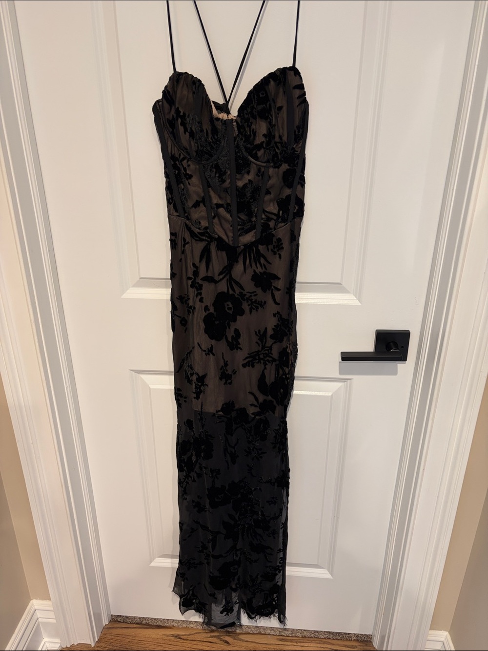 Showpo Black Floral Velvet Maxi Slip Dress